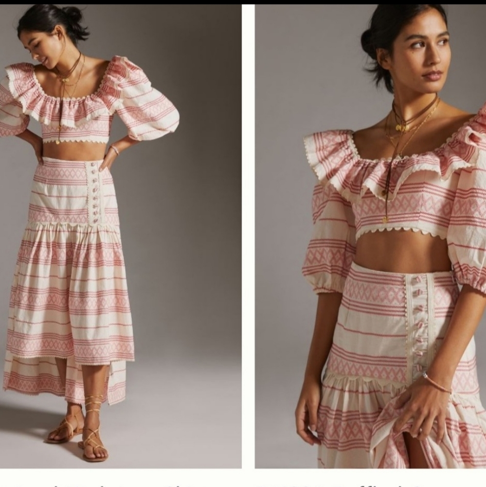 Anthropologie Raissa Ruffled Cropper Blouse Ruffles, Scalloped Trim Size Large - Picture 3 of 7